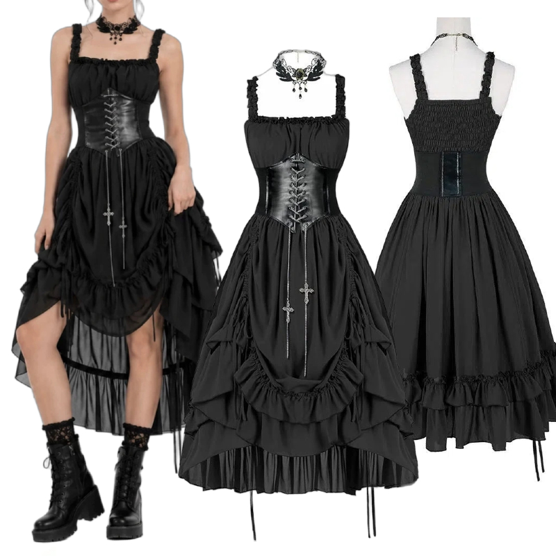 Medieval Renaissance Dress Women - Женское готическое платье-корсет, черное, в стиле