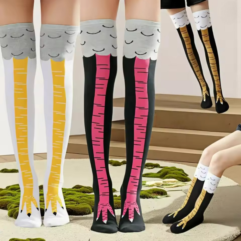 Funny Chicken Leg Socks - Новые женские гольфы до колена: модные,