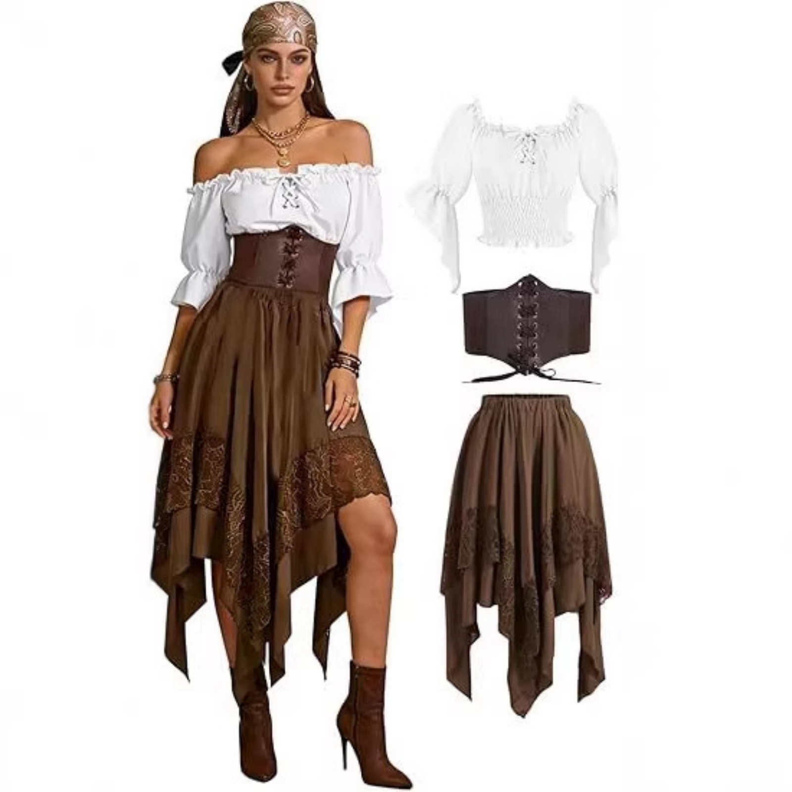 Medieval Renaissance Dress Women - Комплект из 3 предметов: женская пиратская